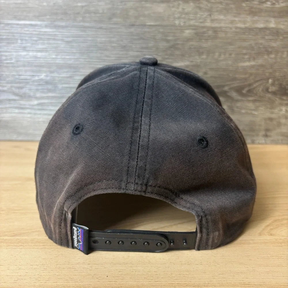 Patagonia Hat Cap Snap Back Trucker Black Embroidered Faded Mens Outdoors